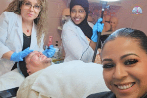 Ms. Yazmin Martinez teaching beauty students at Seattle Beauty Academy in Washington