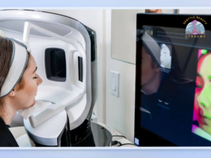 Esthetics students using advanced skincare technology and AI-based skin analysis at Seattle Beauty Academy