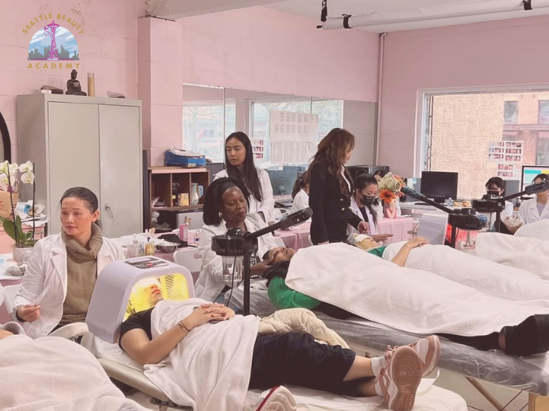 Experienced instructors teaching modern esthetics techniques and beauty technology at Seattle Beauty Academy