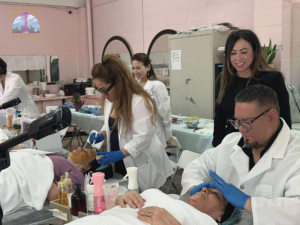 Hands-on esthetics training with professional skincare devices in a real-world learning environment
