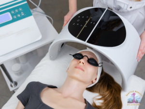 Students are learning how to use LED therapy in cosmetology classes at Seattle Beauty Academy