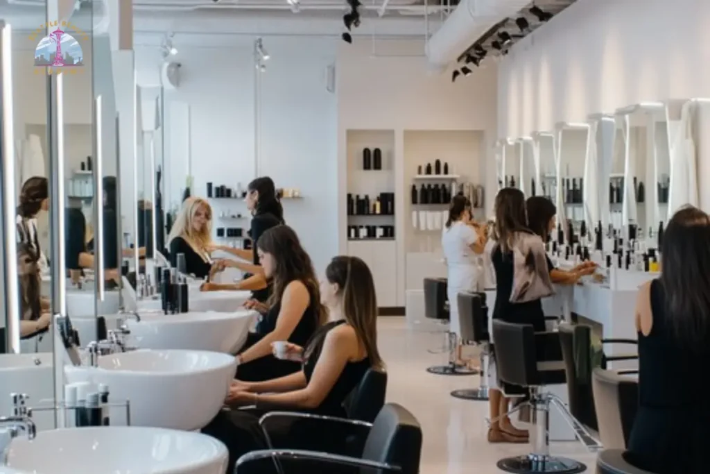 Busy modern hair salon interior with multiple stylists and clients — reflecting the booming demand for hair design professionals in Seattle