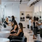 Busy modern hair salon interior with multiple stylists and clients — reflecting the booming demand for hair design professionals in Seattle