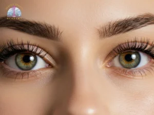 Brown eyelash extensions creating a soft natural beauty look