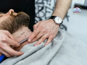 Professional neckline shaving technique demonstrated during a beard grooming techniques course in Seattle