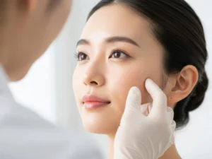 Esthetician analyzing esthetician skin types during a facial consultation at Seattle Beauty Academy