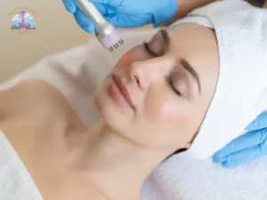 Esthetician performing a professional skin analysis during a client consultation