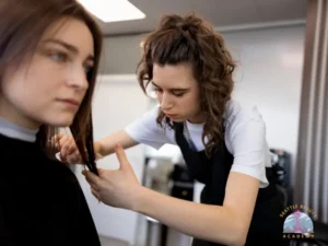 Stylist practicing precision haircutting techniques on a client