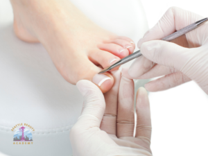 Callus removal step in a professional pedicure service at a Seattle salon